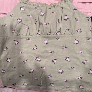 Art Class Green Smocked Sleeveless Tank Top with Ruffled Details